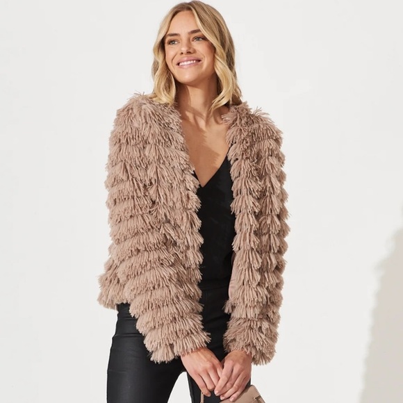 American Threads Jackets & Blazers - American Threads Shaggy Coat Jacket Sand Brown Tan Neutral Fuzzy Fur Size Medium